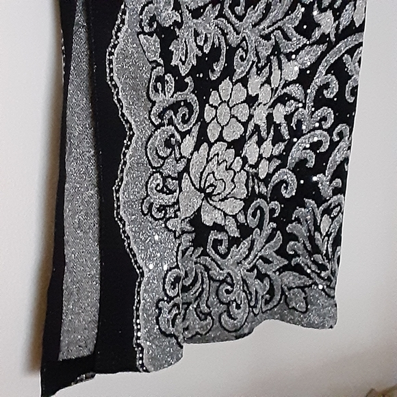 ST JOHN EVENING ONE SHOULDER GOWN, Black/Silver, Size 12 - Picture 6 of 15